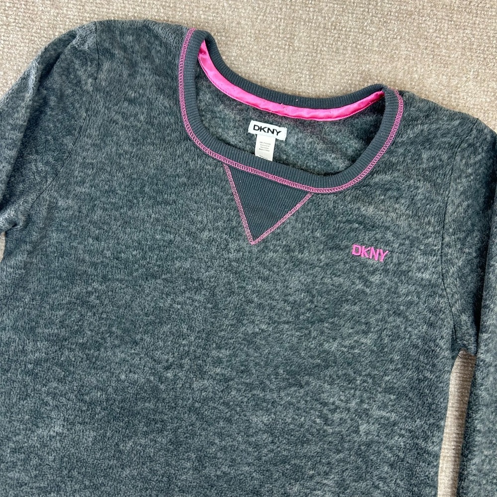 DKNY Sweatshirt Womens Small Heathered Gray Fleece Long Sleeve V Insert Neck